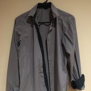 SORBINO ITALY striped button down blue grey collar